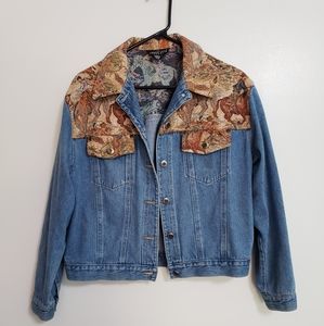 Western Themed Denim/Tapestry Jacket Size Small Carole Little Sport U.S.A. made